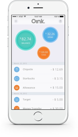 Check Oink Card balance and purchases (Photo: Business Wire)