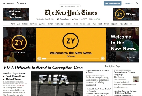 OZY Media is taking over the mobile and Web pages of The New York Times, The Guardian, The New Yorker, Slate and The Daily Beast during June in a $1 million-plus ad campaign. (Graphic: Business Wire)