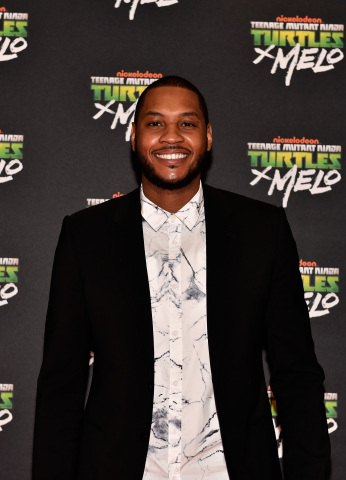 NBA superstar Carmelo Anthony teams up with Nickelodeon to announce the new Turtles by Melo product line at the Nickelodeon presentation at Licensing Expo on Tuesday, June 9, 2015, in Las Vegas, NV. (Photo by David Becker/Getty Images)