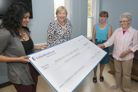 Kavita Patel, community liaison, and Patrice Cooper, CEO, UnitedHealthcare Community Plan of Rhode Island, left, present Patti Macreading , executive director, and Priscilla Holt, founding board member and volunteer, Rhode Island Family Shelter (RIFS) with a check for $20,000. RIFS will use the grant to support its efforts to provide shelter, education and resources to underprivileged families and children in the community. The grant will also help expand and support shelter programs needed for local residents to avoid becoming homeless again (Photo: Healey Photography, Matt Healey).