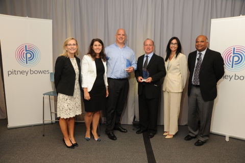 Pitney Bowes presents CSG International and Wilen Group with 2015 Brilliant Communication Awards. (left to right) Debbie Pfeiffer, president, Pitney Bowes Presort Services; Lila Snyder, president, Global Ecommerce, Pitney Bowes; Dave Janecek, executive director of operations, CSG International; Darrin Wilen, president, Wilen Group; Margie Styles, vice president of sales and client services, Pitney Bowes Presort Services; Tony DeVore, vice president of global sales, Pitney Bowes Document Messaging Technologies (Photo: Business Wire)