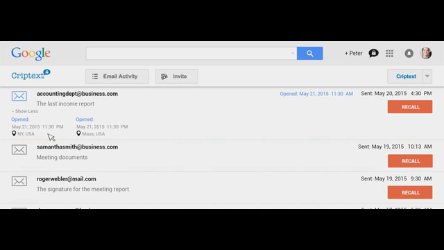 Watch as a user recalls a Gmail using Criptext.