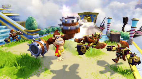 Guest star Skylander Turbo Charge Donkey Kong takes on villains in Skylanders® SuperChargers on Sept. 20. Turbo Charge Donkey Kong’s powers and attacks include barrel throws, exploding bongos and other classic Donkey Kong powers that pay homage to the lore of the character. (Graphic: Business Wire)