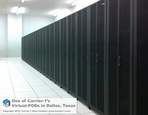 Companies may establish, expand or diversify their web infrastructure in Dallas with a row of 12 colocation cabinets for only $2,500 per month via Carrier-1 Data Center's Virtual-POD solution. (Photo: Business Wire)