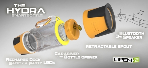 The HYDRA: SmartBottle as currently seen on Kickstarter. (Graphic: Business Wire)
