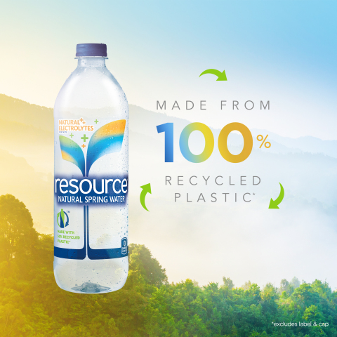resource® Natural Spring Water today announces the debut of its remodeled bottle made with 100 percent recycled plastic (rPET)*. *excluding cap and label (Photo: Business Wire)