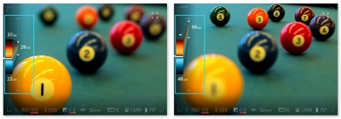 Left: Point of focus on yellow ball in foreground; Right: Point of focus on orange ball in background (Photo: Business Wire)