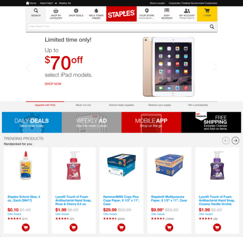 Staples.com now features faster performance, a new interface designed for easier navigation and expanded personalization (Graphic: Business Wire)