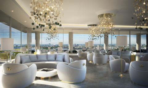 The residents lounge at AYKON Nine Elms offers 360-degree views of London. (Photo: Business Wire)