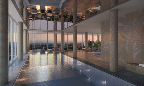 The indoor swimming pool at AYKON Nine Elms with unrivalled views of the city. (Photo: Business Wire)