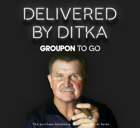 Just in time for the upcoming football season, Groupon is offering fans the opportunity to win a Groupon To Go office party complete with tailgate games and food delivered by legendary former Chicago Bears coach and player Mike Ditka (Photo: Business Wire)