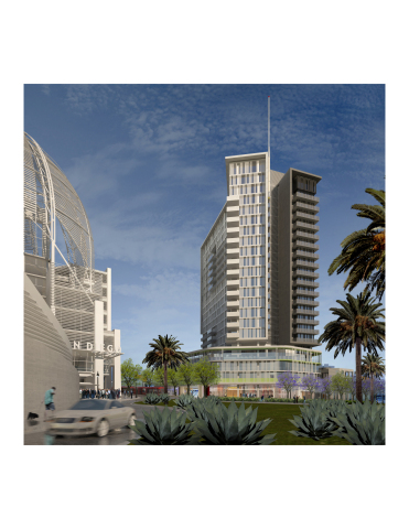 The Richman Group of California Development Company has received unanimous approval from Civic San Diego to develop a mixed-use apartment complex with a 22-story residential tower and more than 7,000 square feet of commercial space. Groundbreaking for the $100 million+ project, located across the street from the San Diego Central Library, is scheduled for the second quarter of 2016. (Graphic: Business Wire)