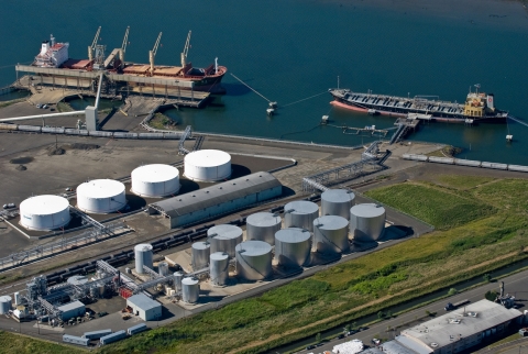 Renewable Energy Group is acquiring the 100-million gallon nameplate Imperium biodiesel refinery (center) and terminal operations at the Port of Grays Harbor near Hoquiam, Washington. (Photo: Business Wire)