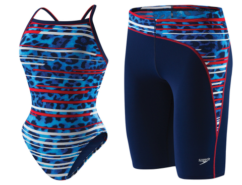 New Speedo PowerFLEX Eco women's one piece and men's jammer made with ECONYL 100% upcycled nylon. (Photo: Business Wire)