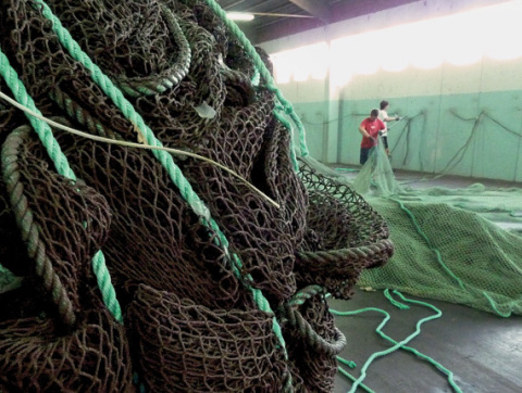 Abandoned fishing nets collected through Aquafil's partnership with the Healthy Seas Initiative. Fishing nets, fabric scraps and other nylon waste are processed through the ECONYL Regeneration System to be made into new raw nylon for the production of carpets, sportswear, and swimwear. (Photo: Business Wire)