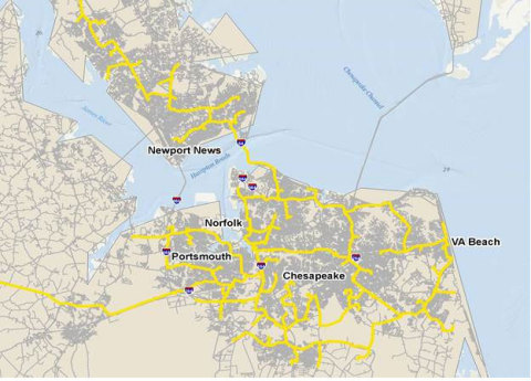 Lumos Networks 270 Mile Fiber Market Expansion: Hampton Roads/Norfolk/"Tidewater" (Graphic: Business Wire)