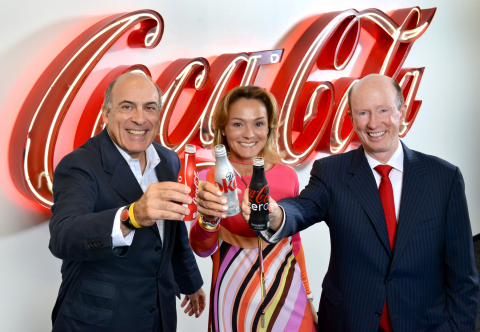 Muhtar Kent, Chairman and Chief Executive Officer, The Coca-Cola Company, Sol Daurella, Executive Chairwoman of Coca-Cola Iberian Partners and John Brock, Chairman and Chief Executive Officer of Coca-Cola Enterprises, Inc. toast the creation of Coca-Cola European Partners. (Photo: Business Wire)