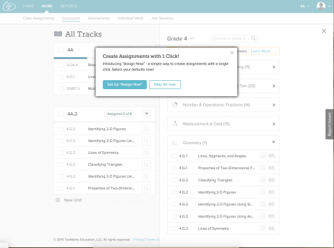 Image of TenMarks Teacher 1-Click Assignment (Graphic: Business Wire)