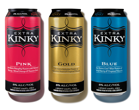 EXTRA KINKY Cocktails in cans taking shelves by storm. The sleek 16-ounce cans are available in the three colorful flavors consumers love with an added kick, 8% ABV. (Photo: KINKY)