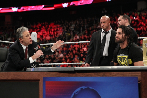 Jon Stewart and WWE Superstar Seth Rollins (Photo: Business Wire)