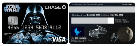 Chase's new double-sided Disney Visa Credit Card Designs Feature Classic STAR WARS Characters: Darth Vader (pictured), Yoda and R2-D2 with C-3PO (Graphic: Business Wire)