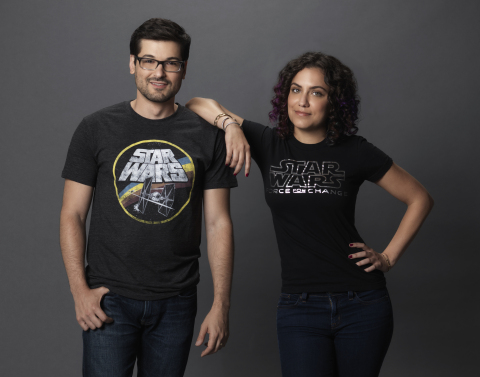 Star Wars fans and Internet personalities Andi Gutierrez (right) and Anthony Carboni (left) prepare to give the world a sneak peek at the new Star Wars: The Force Awakens products in the first-ever global live toy unboxing, which they will host from YouTube Space Los Angeles Sept. 2-3, 2015. The epic live steam event will kick off at 7:45 a.m. NSW in Sydney, Australia on Sept. 3 and will roll around the world leading to 'Force Friday’ on Sept. 4, 2015, when merchandise from the new film will be available at retailers. Maker Studios talent will unbox new products live from 15 cities during the 18-hour YouTube event. Tune in at YouTube.com/StarWars beginning at 5:30 p.m. EDT, Sept. 2. (Photo credit: Kevin Lynch for Disney Consumer Products)