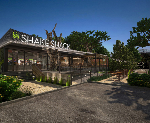 The Meiji-Jingu Gaien Shack will build on Shake Shack's history of creating restaurants with innovative, forward-thinking architecture and design. In keeping with its heritage as a "roadside" stand, and inspired by the first-ever Shake Shack in New York City's Madison Square Park, this Shack will have an expansive outdoor patio-sitting among the iconic ginkgo trees-where guests can kick back with a delicious ShackBurger(R), cold ShackMeister(R) Ale and a game of ping pong. (Photo: Business Wire)