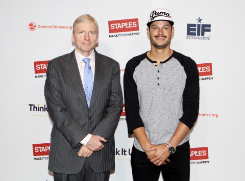 Boston Red Sox pitcher Joe Kelly (right) and Kirk Saville, VP, Global Communications for Staples at the Staples "Think It Up" press announcement held on Wednesday, September 2, 2015 at the W Boston Hotel. Staples continued its commitment to education by flash funding 214 local classroom projects in the Greater Boston area, as part of its pledge to Think it Up, a new national initiative of the Entertainment Industry Foundation in partnership with DonorsChoose.org. (Photo by Marc Andrew Deley/Invision for Staples/AP Images)