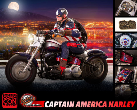 Harley-Davidson Softail Slim custom painted with Captain America decor for Salt Lake Comic Con 2015. (Graphic: Business Wire)