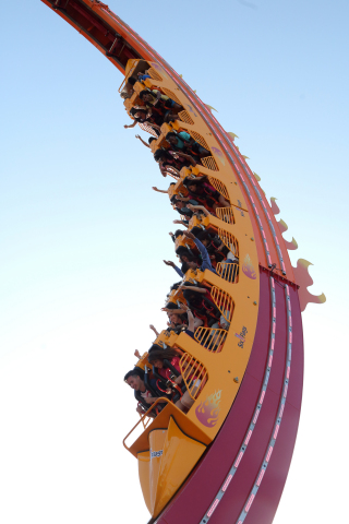 Is it going forward or is it going backward? With riders sitting face to face and back to back on the new Fireball at Six Flags St. Louis, half of the train’s occupants are going one direction while the rest are going in the opposite direction. This “face-off” style seating gives thrill seekers a totally unique experience as they travel back and forth pendulum style before rocketing through multiple revolutions of Fireball’s 7-story, 360° loop. With a stop at the top for some insane, inverted hang time, Fireball changes direction…again. (Photo: Business Wire)