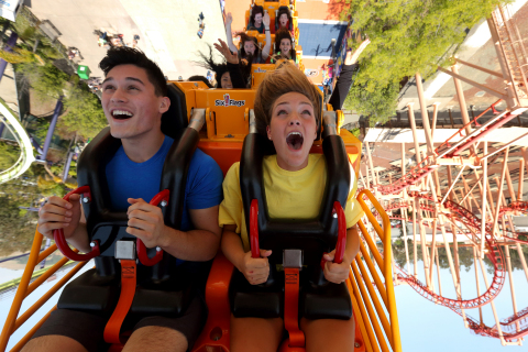 The new Fireball coming to Six Flags St. Louis gives guests some hair-raising, inverted hang time from atop the 7-story looping thrill ride. After soaring back and forth pendulum style while building speed, the train rockets through the ride’s 360° loop multiple times before suspending riders upside down only to change directions and do it all over again. Fireball, with its unique “face-off” designed seating where guests sit face to face and back to back, will heat things up at the theme park starting late spring 2016. (Photo: Business Wire)