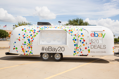 In this photograph taken Friday, Sept. 4, 2015 in Rowlett, Texas, eBay's 20th Anniversary Airstream hits the road to offer shoppers coast-to-coast – plus, shoppers everywhere at eBay.com/deals – incredible $20 deals on fashion, tech and home must-haves. (Shannon Faulk / AP Images / eBay)