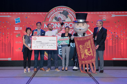 Nicolò Falcone of Venice, Italy is named the champion of the 2015 MONOPOLY World Championship at The Venetian Macao, China, Tuesday, September 8, 2015. Falcone defeated several top MONOPOLY players during the tournament to win the title and grand prize of $20,580, the equivalent of the “bank” in a standard MONOPOLY game. (FM Event Limited for Hasbro)