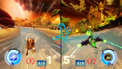 SuperCharged Reef Ripper and SuperCharged Sea Shadow take on action-packed sea race tracks in head-to-head racing combat in Skylanders SuperChargers, on store shelves this Sunday! (Photo: Business Wire)