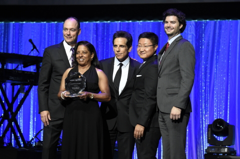 Ben Stiller presented The Samsung Champion of Hope award to Brad Pitt's Make it Right Foundation and homeowner Leslie Archie from New Orleans' Lower 9th Ward.
