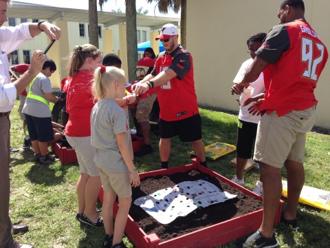 A total of 35 Learning Gardens were planted at seven Buccaneers Academies' Schools. The Learning Gardens will be used to educate students about where their food comes from, and introduce them to new fruits and vegetables. Since September 2014, the Buccaneers and UnitedHealthcare have supplied Learning Gardens to 14 Tampa-area elementary schools (Photo: Courtney Johnson/UnitedHealthcare).