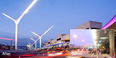 Eaton’s LED technology, uniquely installed in each new street lighting pole, is helping to improve optical performance and energy efficiency at the LAX Central Terminal Area (CTA). (Photo: Business Wire)