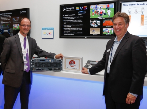 EVS VP of product marketing James Stellpflug and Imagine Communications CTO Steve Reynolds at IBC2015 (Photo: Business Wire)