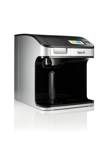 The lavit single serve cold beverage system meets the high demands of commercial placement and features anti-microbial surfaces, the innovative SIP(R) ozone disinfection system and a large interactive touchscreen. (Photo: Lavit)