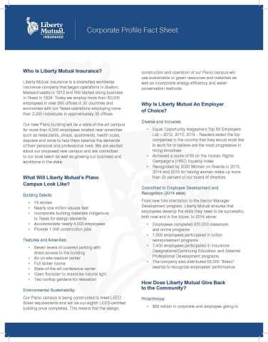 Liberty Mutual Corporate Profile Page 1 (Graphic: Business Wire)
