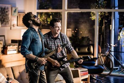 James Franco and Lenny Kravitz star in the live action trailer for Guitar Hero&reg; Live from Activision Publishing, Inc. (Photo credit: Mathieu Bitton)