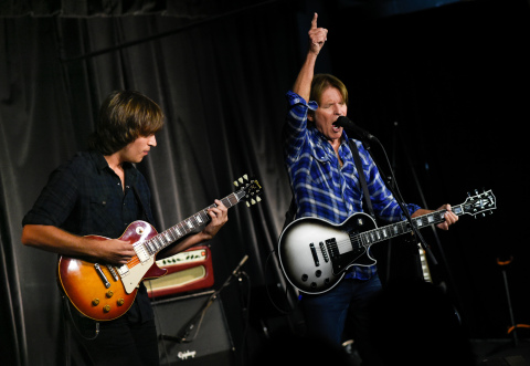 John Fogerty (right) and son Shane Fogerty (left) perform live during Inside Access from Chase private Playback Experience in celebration of his memoir that was released on October 6, titled 'Fortunate Son'. Photo by Evan Agostini/Invision for Inside Access from Chase/AP Images