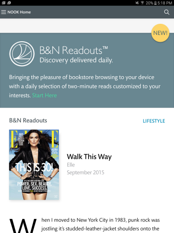 B&N Readouts Delivers Tailored Quick Reads Daily to NOOK® by Samsung Devices, Free NOOK Reading Apps™ and BN.com (Photo: Business Wire)