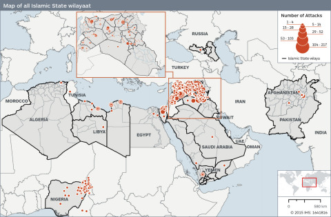 Attacks attributed to or claimed by the Islamic State from 1 June to 30 September 2015 collected from open sources by IHS Jane's Terrorism & Insurgency Centre (IHS JTIC) (Graphic: Business Wire)