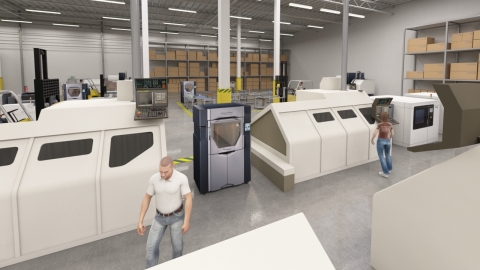 Additive manufacturing systems integrated on the shop floor in Factory of the Future vision. (Photo: Stratasys)
