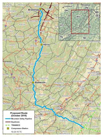 Mountain Valley Pipeline Proposed Route October 23, 2015 (Graphic: Business Wire)
