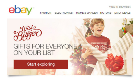 Shop for the perfect gift from eBay's wide selection of items, all at a great price.  Bigger deals on bigger brands and bigger selection, all season long - eBay.com/holidays. (Graphic: Business Wire)