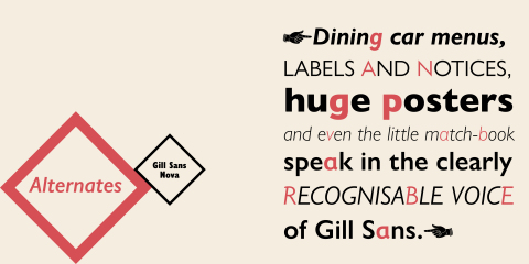 The new, 43-font Gill Sans Nova typeface, supports many alternate characters, like the one- and two-storied lowercase ‘a.’ Gill Sans Nova is part of Monotype’s new Eric Gill series, comprising 77 fonts in three families. Gill Sans Nova expands and enhances one of the most popular typefaces of all time – Gill Sans. (Graphic: Business Wire)