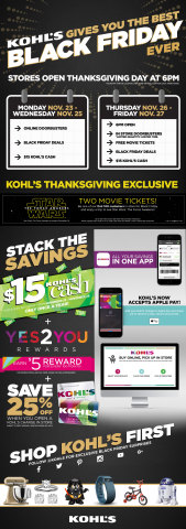 Kohl’s 'Best Black Friday Ever' event kicks off at Kohl’s stores nationwide with exclusive Black Friday deals and Doorbusters beginning at 6 p.m.* on November 26. (Graphic: Business Wire)