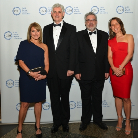 At the gala, l-r: Katie Couric, CSHL President and CEO Bruce Stillman, David Botstein and Anne Wojcicki. (Photo: Business Wire)